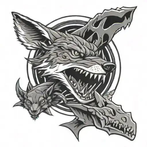 Coyote, dragon, and hammerhead shark in a circle tattoo design idea