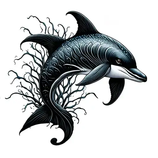 Kelp shaped like a dolphin tattoo design idea
