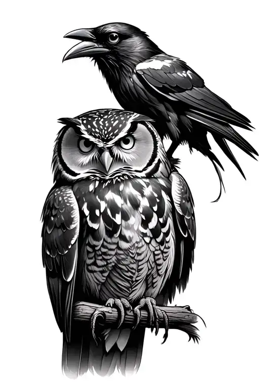 Raven and an owl perched  tattoo design idea