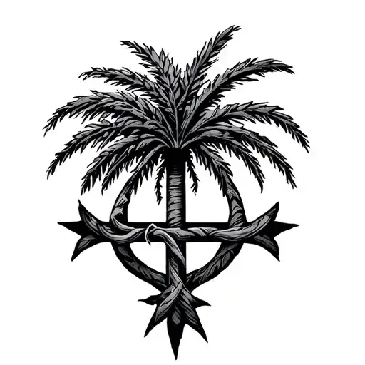 1804 with palm tree growing an three cross  tattoo design idea