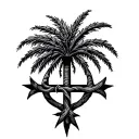 1804 with palm tree growing an three cross  tattoo design idea