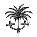 1804 with palm tree growing an three cross  tattoo design idea