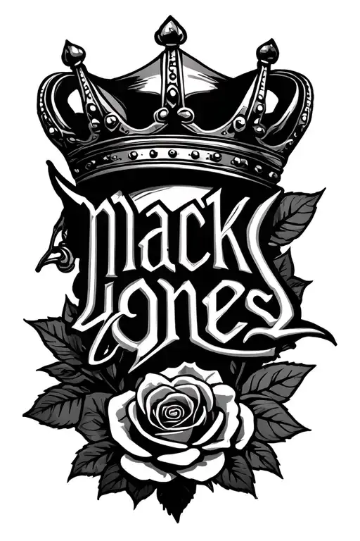 "Mack Jones " crown and roses tattoo design idea