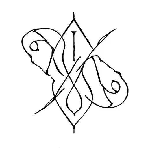 witchy sigil for two sister to have happy life despite childhood traumas. with a reference to letter M and Sagittarius  tattoo design idea