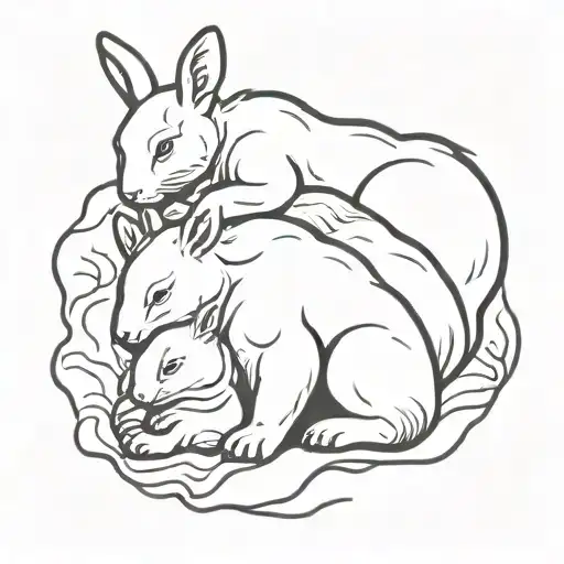 bunny sleeping inbetween two bears tattoo design idea