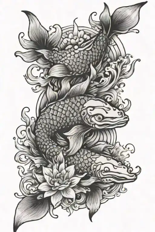 3 stars and a sun with koi fish tattoo design idea