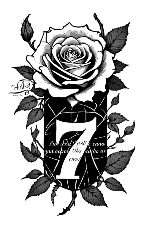 I want a vertical arm sleeve. A rose, the spider form hxh with the number 7 in the abdomen, and a quote with a creative  tattoo design idea