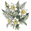 daffodil and lily of the valley bouquet tattoo design idea