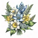 daffodil and lily of the valley bouquet tattoo design idea