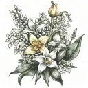 daffodil and lily of the valley bouquet tattoo design idea
