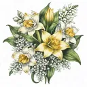 daffodil and lily of the valley bouquet tattoo design idea