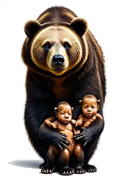 mama bear and three babies tattoo design idea