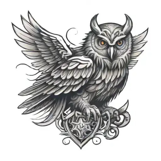 Warrior owl with spartan style elmo and metal claws tattoo design idea
