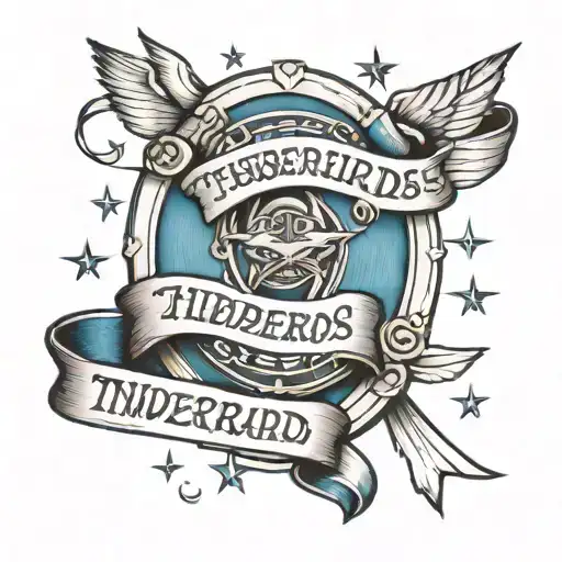 "Thunderbirds are go" written in ribbon wrapped tightly tattoo design idea