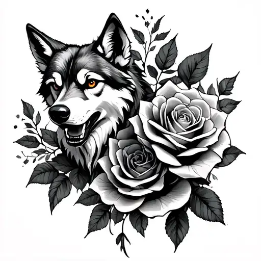 snake wolf roses feminin tattoo design idea