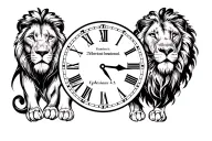 circle roman numeral clock with bible verse, ephesians 4:2, and a lion around it tattoo design idea