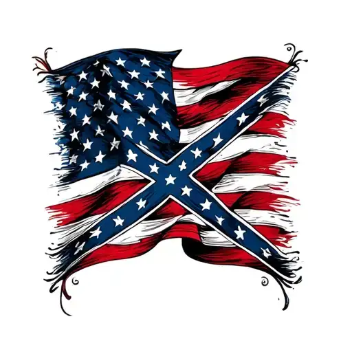 American flag intertwined confederate flag morphing tattoo design idea