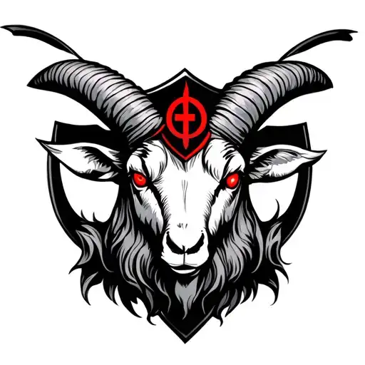 A black white shielded demonic Baphomet goats with red eyes on his forehead is a red symbol tattoo design idea
