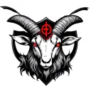 A black white shielded demonic Baphomet goats with red eyes on his forehead is a red symbol tattoo design idea