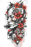 cyberware, motherboard, flower, vine tattoo design idea