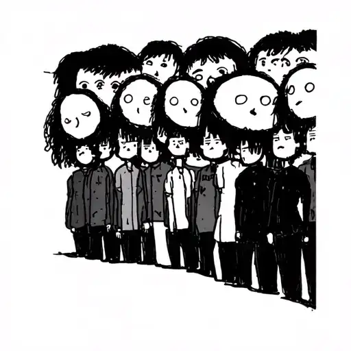 crowd of people with big heads and no faces tattoo design idea