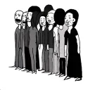 crowd of people with big heads and no faces tattoo design idea