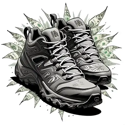 money trail runner, hiking shoes tattoo design idea
