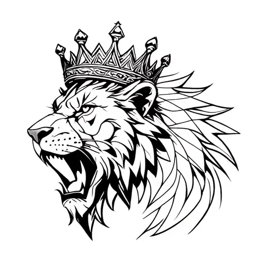 lions roar king crown on men penni's  tattoo design idea