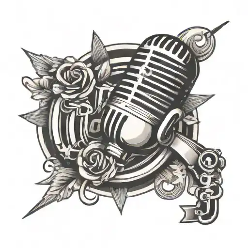 old school microphone with jh initials   tattoo design idea