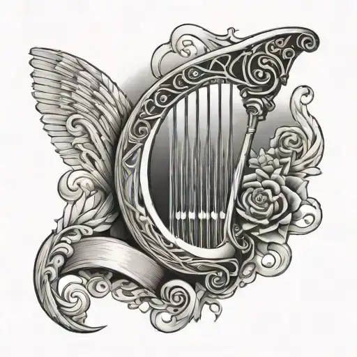 Irish harp surrounded tattoo design idea