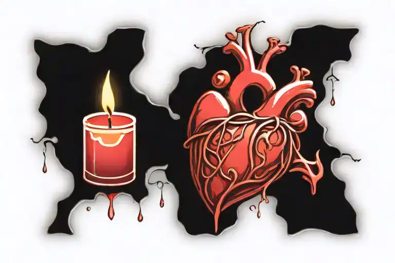 heart and candle design tattoo design idea