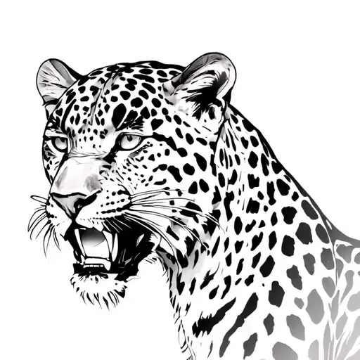 The leopard should be in profile, drawn on the side. Style is a sketch. Leopard with an evil grin and a curved back tattoo design idea