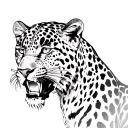 The leopard should be in profile, drawn on the side. Style is a sketch. Leopard with an evil grin and a curved back tattoo design idea