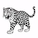 The leopard should be in profile, drawn on the side. Style is a sketch. Leopard with an evil grin and a curved back tattoo design idea