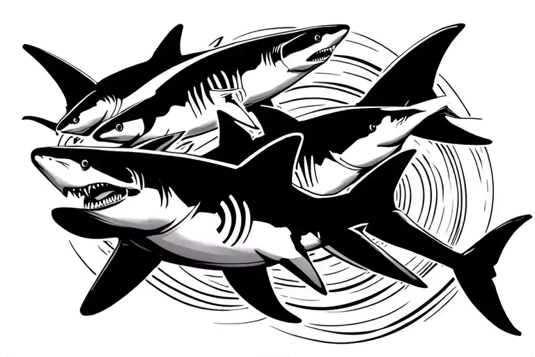 5 sharks swimming alongside tattoo design idea