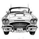 a black and white outline of a classic 1958 ford thunderbird, inspired by elviras custom macabre mobile.  tattoo design idea