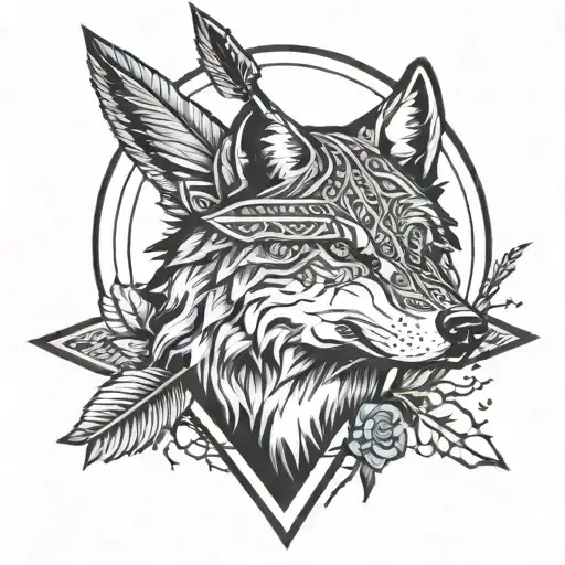 wolf with arrow tattoo design idea