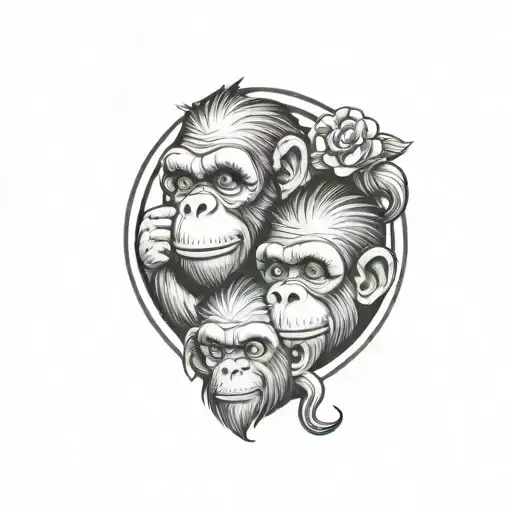 3 wise monkeys representing the personalities tattoo design idea