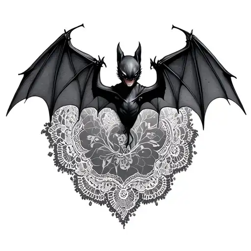 lace and a bat with wings spread tattoo design idea