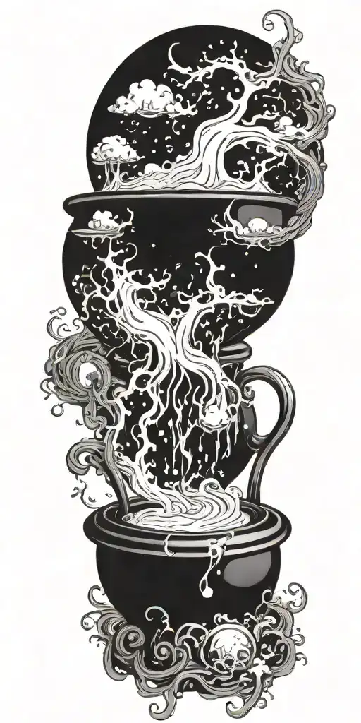 A witch's cauldron bubbling with cosmic energy tattoo design idea