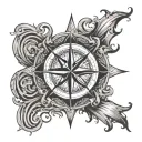 A black-grey design of a compass rose surrounded by swirling waves, symbolizing the client's journey of overcoming challenges and finding their way tattoo design idea