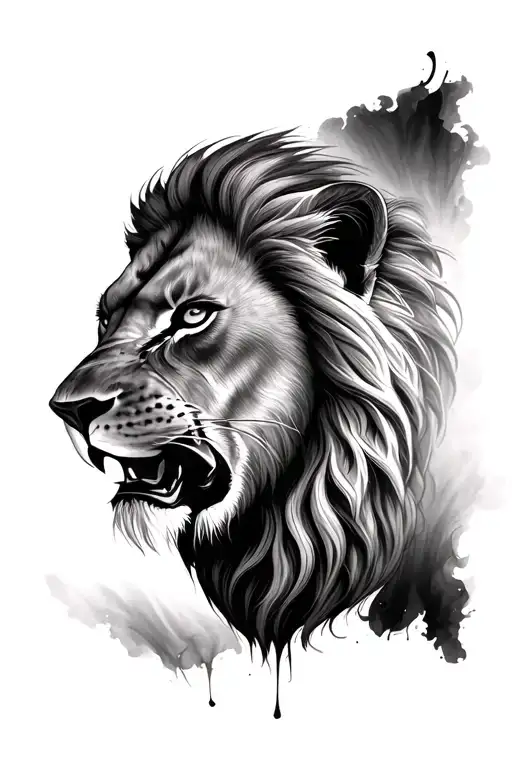 A realistic lion head tattoo designed for the inner forearm, between elbow and wrist. The lion is not roaring but has a  tattoo design idea