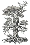 zeus throwing lightning bolt at tree roots tattoo design idea