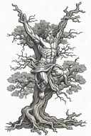 zeus throwing lightning bolt at tree roots tattoo design idea
