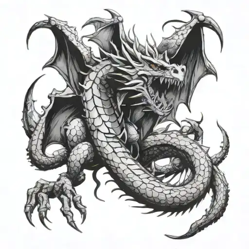 A mystical fantasy tattoo of a dragon battling a giant spider in a video game-inspired world tattoo design idea