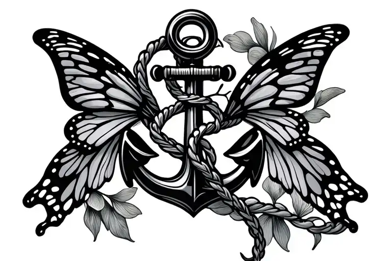 Navy anchor with butterfly wings on the sides By the inequities tattoo design idea