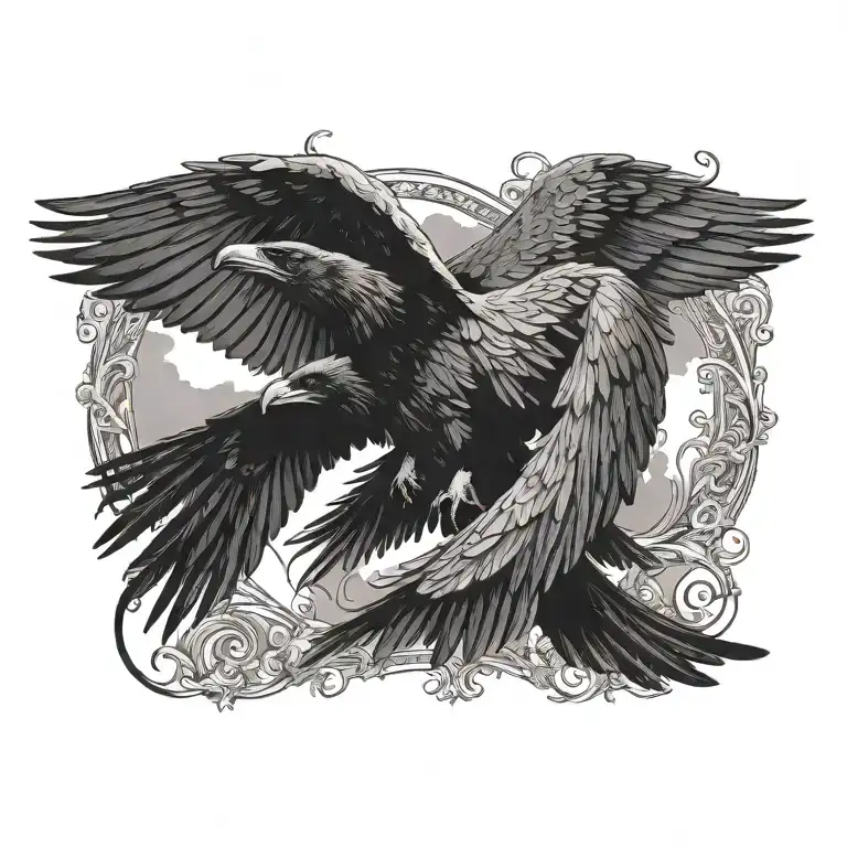 hugin and munin raven flying tattoo design idea