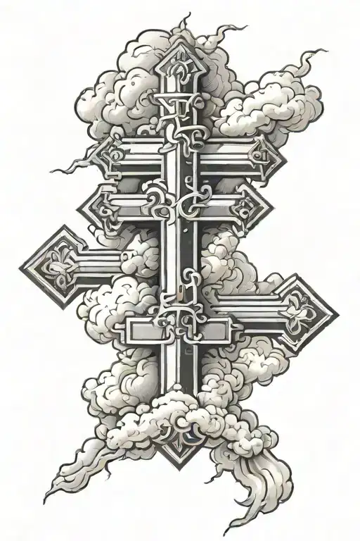 three crosses with clouds tattoo design idea