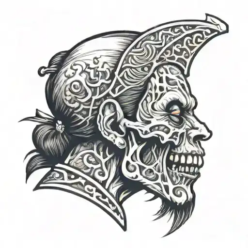 matron of death side view zombie head tattoo design idea