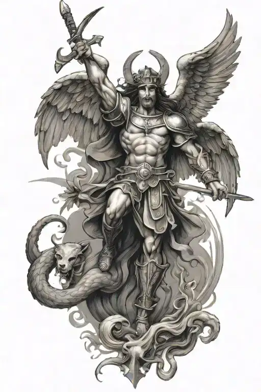 st micheal slaying the devil tattoo design idea